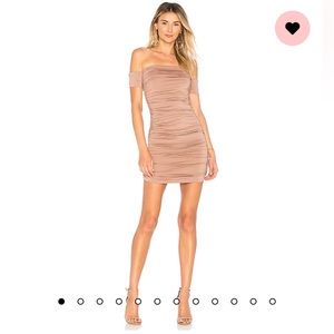 Off the shoulder ruched dress in Taupe XS